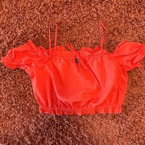 Divided Red Textured Crop Top